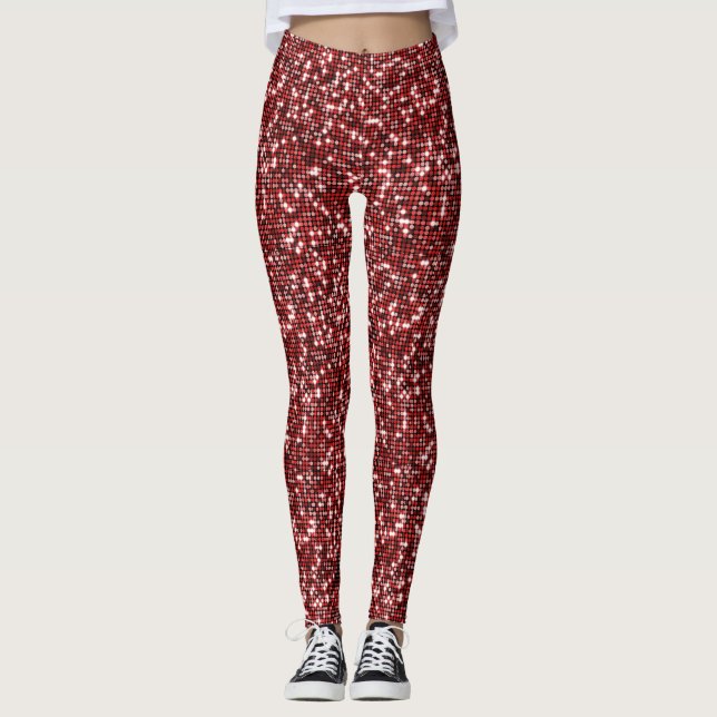 Rödplatt sekvensgeometrisk design leggings (Framsida)