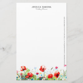 Rödpoppies blommigt design brevpapper