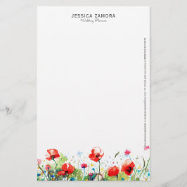 Rödpoppies blommigt design brevpapper