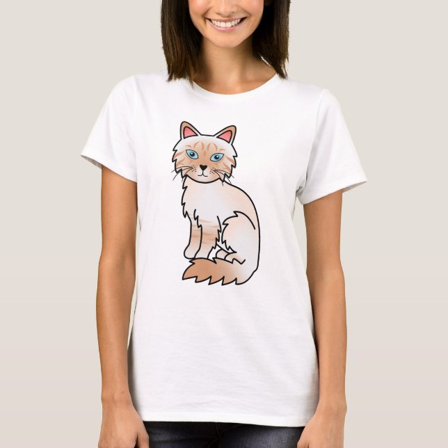 Rödprickig Tabby Birman / Ragdoll Söt Tecknad Katt T Shirt (Framsida)