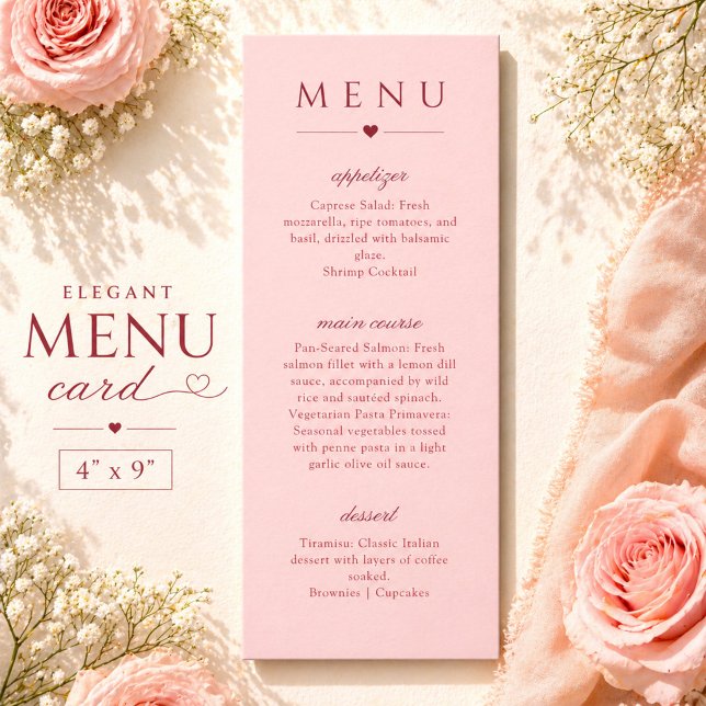 Rodrande Rosa och Röd Minimalistisk Bröllopsmenyko Meny (Skapare uppladdad)