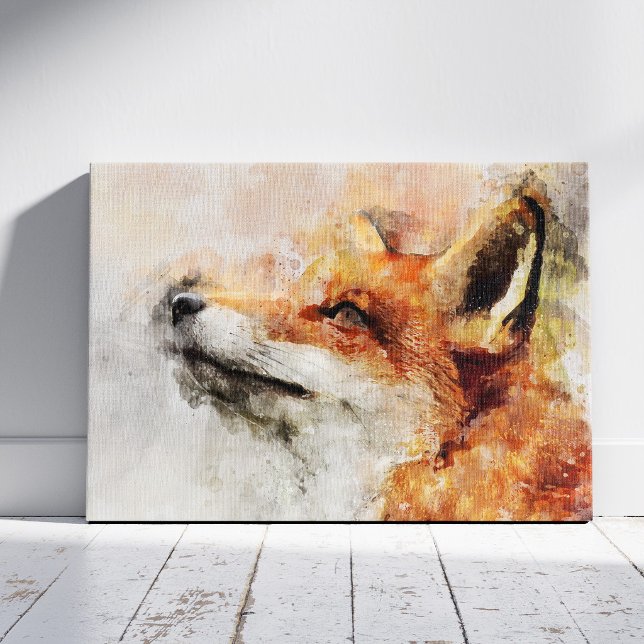 Rödräv Akvarellporträtt 01 Canvastryck (Red Fox Watercolor Portrait 01. Canvas Print)