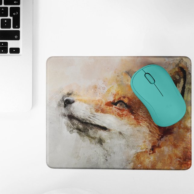 Rödräv Akvarellporträtt 01 Musmatta (Red Fox Watercolor Portrait 01. Mouse Pad)