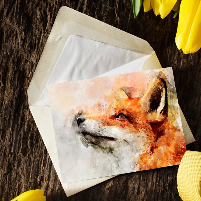 Rödräv Akvarellporträtt 01 Vykort (Red Fox Watercolor Portrait 01. Postcard)