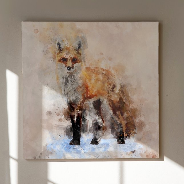 Rödräv Akvarellporträtt 02 Canvastryck (Red Fox Watercolor Portrait 02. Canvas Print )