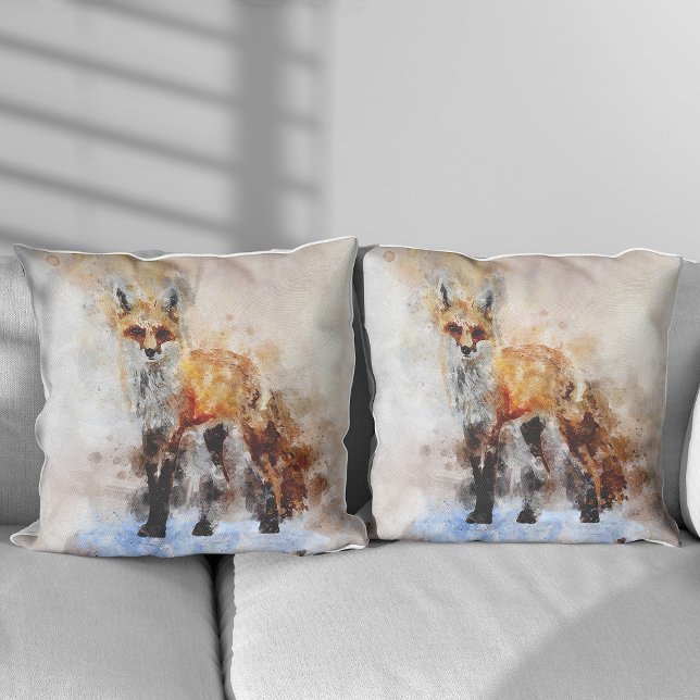 Rödräv Akvarellporträtt 02 Kudde (Red Fox Watercolor Portrait 02. Throw Pillow)