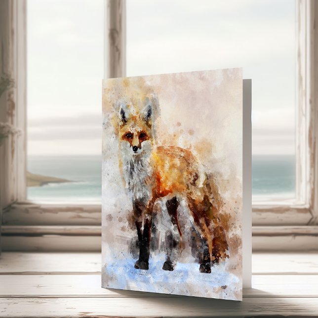 Rödräv Akvarellporträtt 02 Tack Kort (Red Fox Watercolor Portrait 02. Thank You Card)