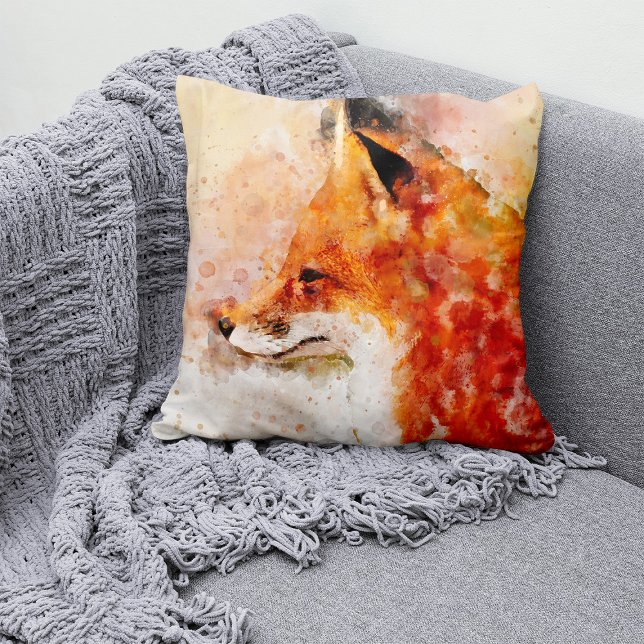 Rödräv Akvarellporträtt 03 Kudde (Red Fox Watercolor Portrait 03. Throw Pillow)