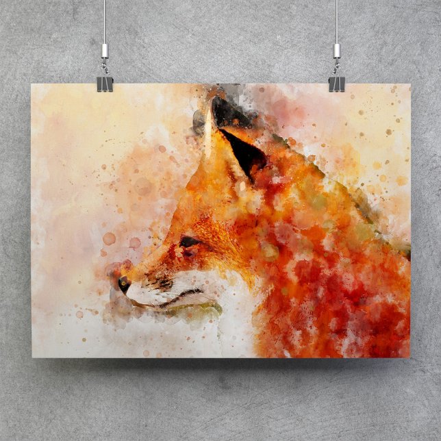 Rödräv Akvarellporträtt 03 Poster (Red Fox Watercolor Portrait 03. Poster)
