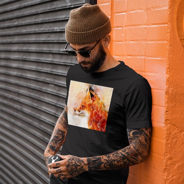 Rödräv Akvarellporträtt 03 T Shirt (Red Fox Watercolor Portrait 03. Men Basic Black T-Shirt)