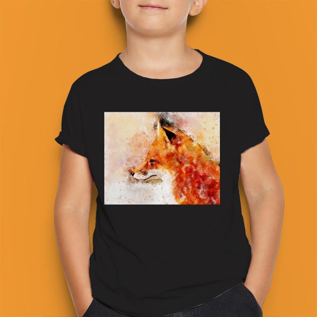 Rödräv Akvarellporträtt 03 T Shirt (Red Fox Watercolor Portrait 03. Boy Basic Black T-Shirt)