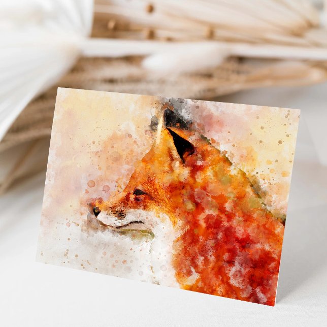 Rödräv Akvarellporträtt 03 Tack Kort (Red Fox Watercolor Portrait 03. Thank You Card)