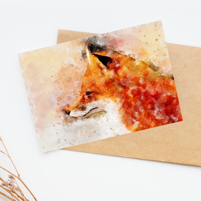 Rödräv Akvarellporträtt 03 Vykort (Red Fox Watercolor Portrait 03. Postcard)