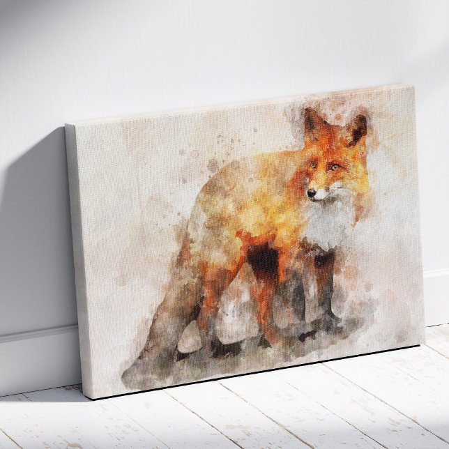 Rödräv Akvarellporträtt 04 Canvastryck (Red Fox Watercolor Portrait 04. Canvas Print)