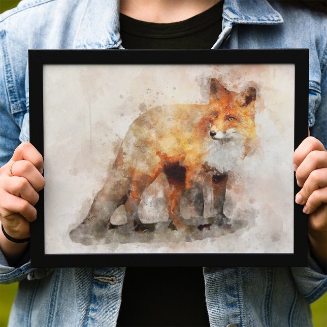 Rödräv Akvarellporträtt 04 Fototryck (Red Fox Watercolor Portrait 04. Photo Print)