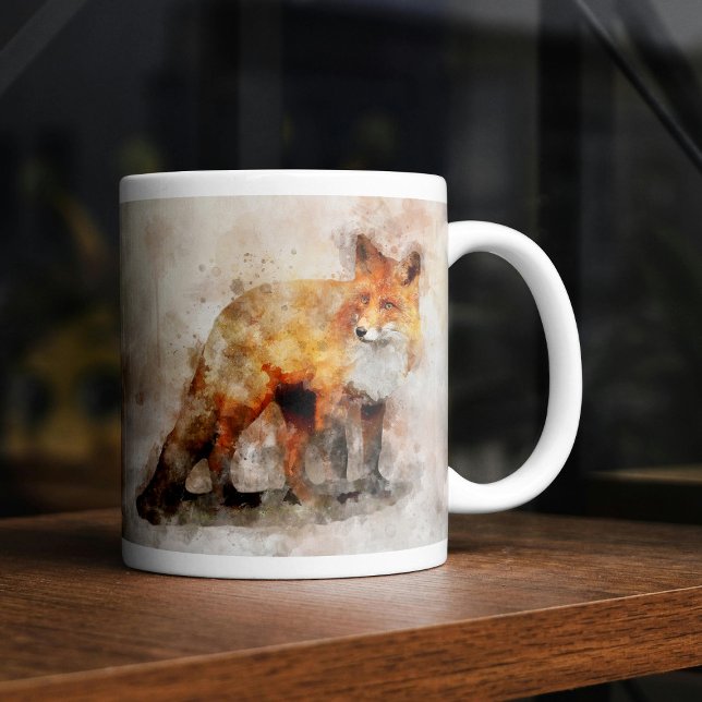 Rödräv Akvarellporträtt 04 Kaffemugg (Red Fox Watercolor Portrait 04. Coffee Mug)