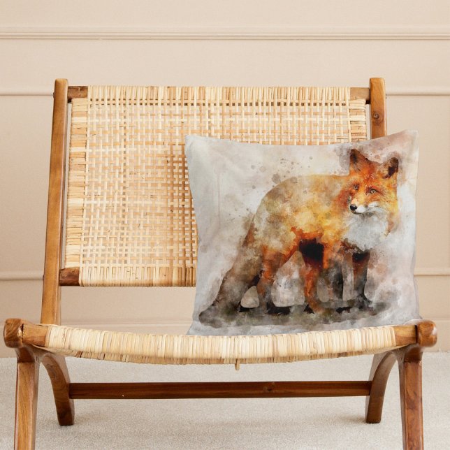 Rödräv Akvarellporträtt 04 Kudde (Red Fox Watercolor Portrait 04. Throw Pillow)