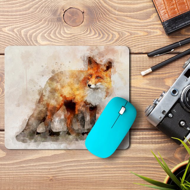 Rödräv Akvarellporträtt 04 Musmatta (Red Fox Watercolor Portrait 04. Mouse Pad)
