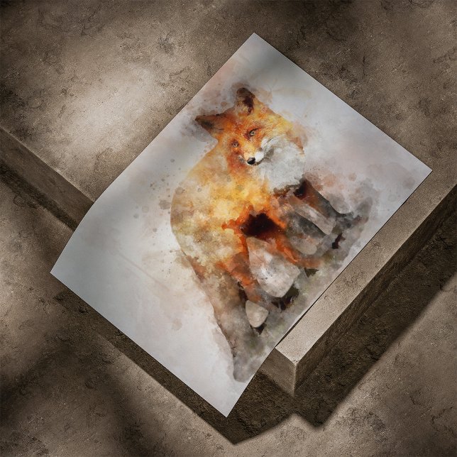 Rödräv Akvarellporträtt 04 Poster (Red Fox Watercolor Portrait 04. Poster)