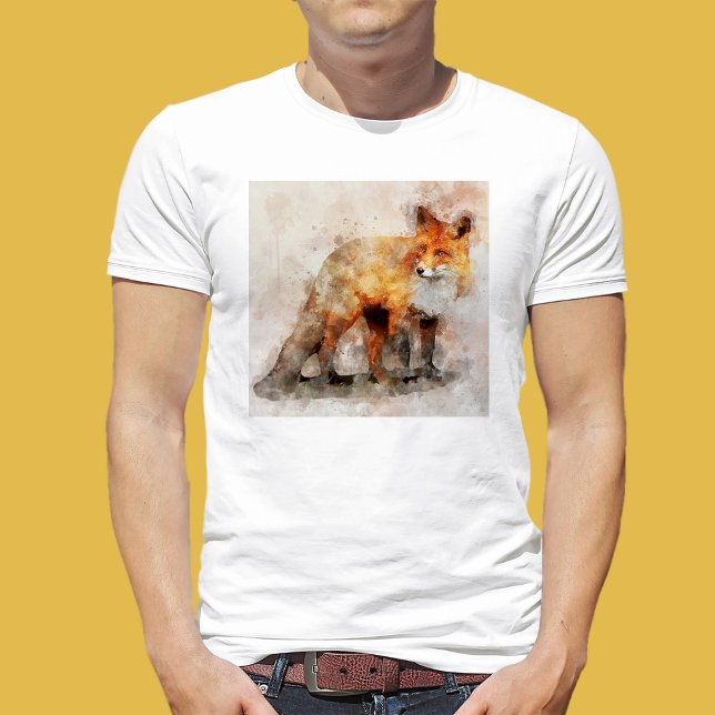 Rödräv Akvarellporträtt 04 T Shirt (Red Fox Watercolor Portrait 04. Men Basic White T-Shirt)