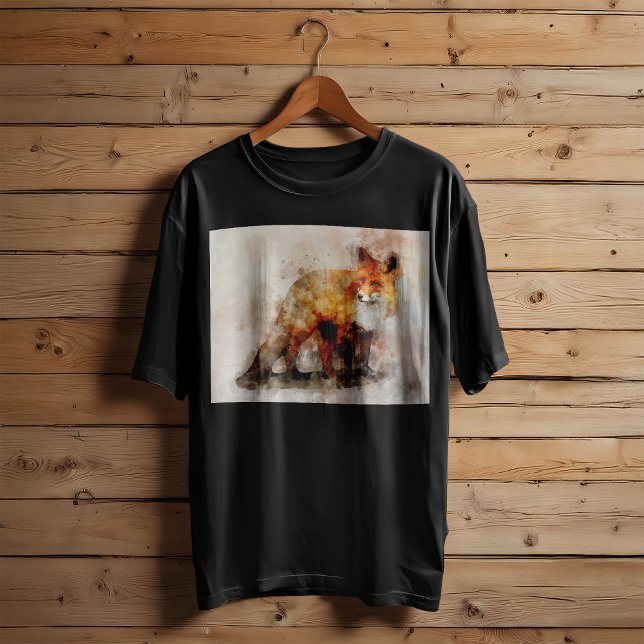 Rödräv Akvarellporträtt 04 T Shirt (Red Fox Watercolor Portrait 04. Men Basic Black T-Shirt)
