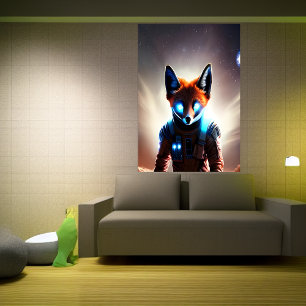 Rödräv i rymden AI Art Poster