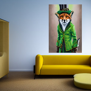 Rödräv med grönt AI Art Poster