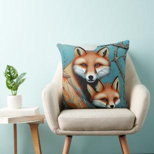 Rödräv mor och baby kudde