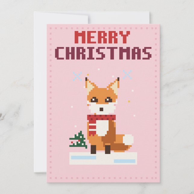 Rödräv Rosa Pixel Art Julkort (Framsida)