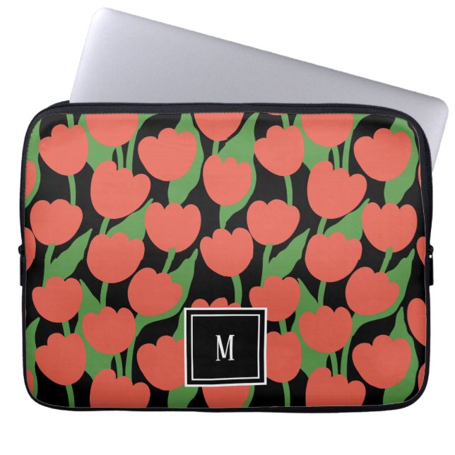 Rödretro, personlig monogram laptop fodral (Framsidan)