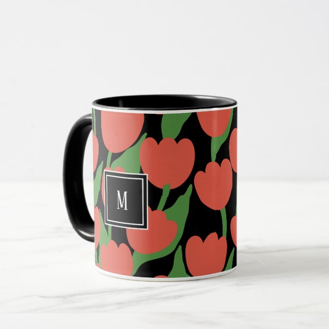 Rödretro, personlig monogram Mugg (Framsida vänster)