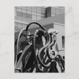 Rödrobotiska, malda maskiner, svartvitt vykort