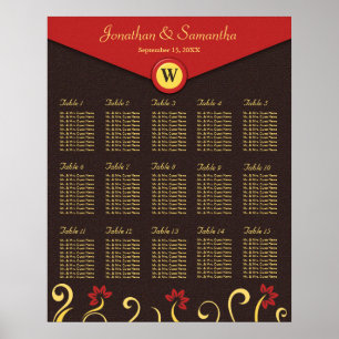 Rödrosa Gult Swirls Bord Sittdiagram 15 Poster