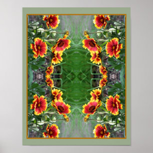 Rödrosa och Gult Daisy Blanketblomma Abstrakt Poster