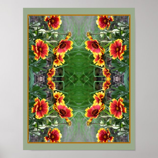 Rödrosa och Gult Daisy Blanketblomma Abstrakt Poster (Framsidan)