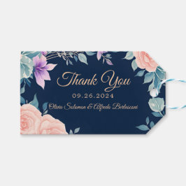 Rödrosa och marinblå Blommig Elegant Modernt Presentetikett