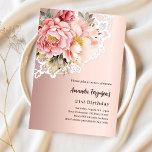 Rödrosa rosa blommor födelsedag inbjudningar<br><div class="desc">En elegant 21:a födelsedag för kvinnor. En guldgradient rosa bakgrund som dekorerats med rosa och rosa guld,  rosor och spetsar. Anpassa och lägg till information om namn och party.</div>