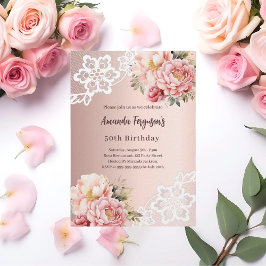 Rödrosa rosa rosa floraler i 50-årsdag lyx inbjudningar