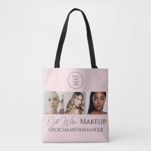 Rödrosa Skriptlogotyp Foto Makeup Studio Tote  Tygkasse