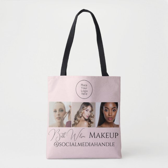 Rödrosa Skriptlogotyp Foto Makeup Studio Tote  Tygkasse (Framsida)