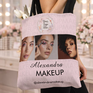 Rödrosa Skriptlogotyp Foto Makeup Studio Tygkasse