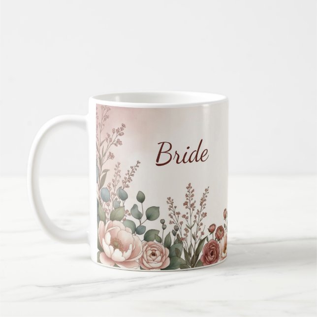 Rödrosa Vildblomma Bröllopsfest Present Koppar Mug (Vänster)