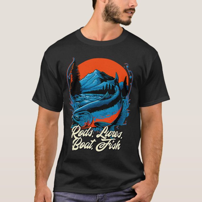 Rods Lures Boat Fish Hobby Sjöar Pastime Lagoon Fi T Shirt (Framsida)