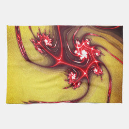 Rödskalig broödla på ochre sandy struktur kökshandduk