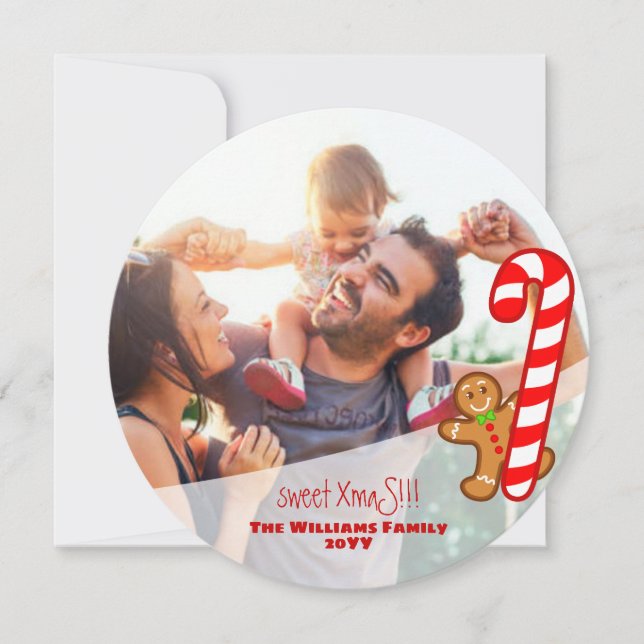 Rödsöt Julafton Gingertea-Candy cane-Odd 1 Round Julkort (Framsida)