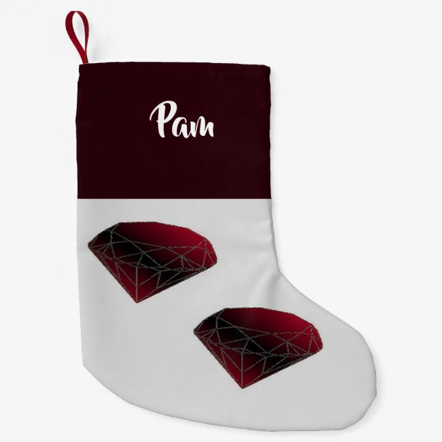 Rödstenar med ruby-namn liten julstrumpa (Framsidan)