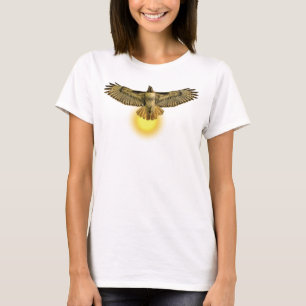 Rödstjärtad hök flygande med solen t shirt
