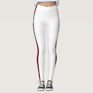 Rödstrimlad vit leggings
