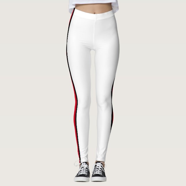 Rödstrimlad vit leggings (Framsida)