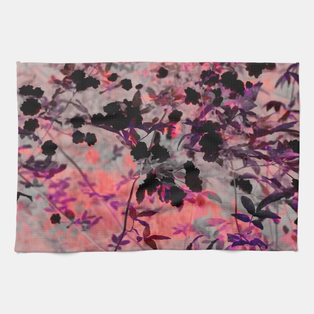 Rödsvart blomma mönster är grafik kökshandduk (Horisontell)